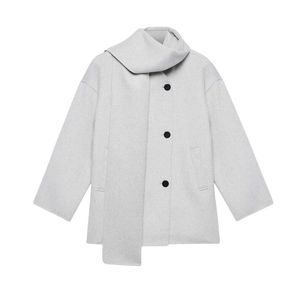 Mint Velvet Light Grey Wool Blend Hand Finished Scarf Detail Coat